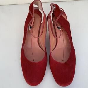 Eileen Shields Red Leather Calf Hair Shoes Heels Pumps Sz 40 Or 9 Made In Italy